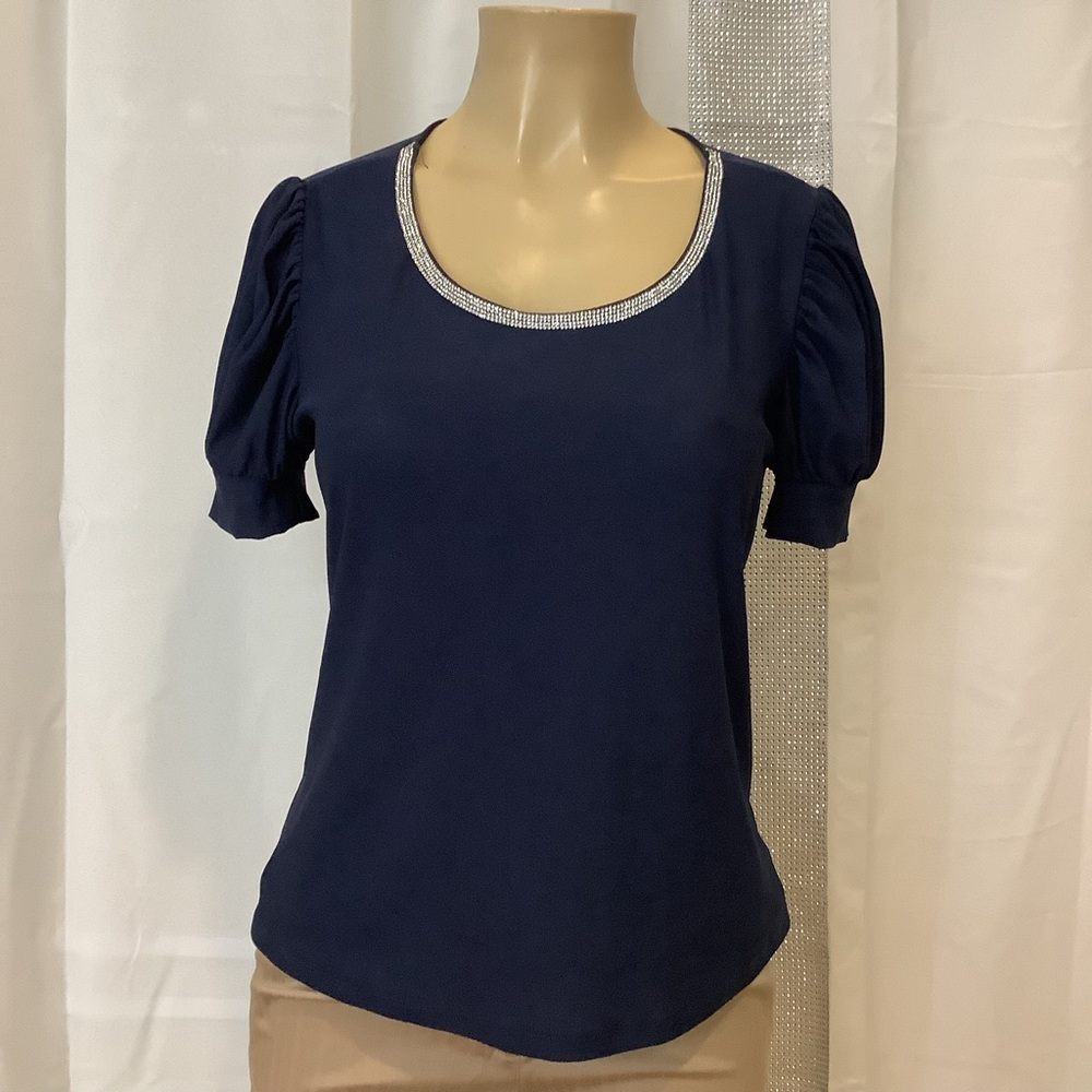 Small, Navy Blue, Casual Office Blouse. #ComoBlu